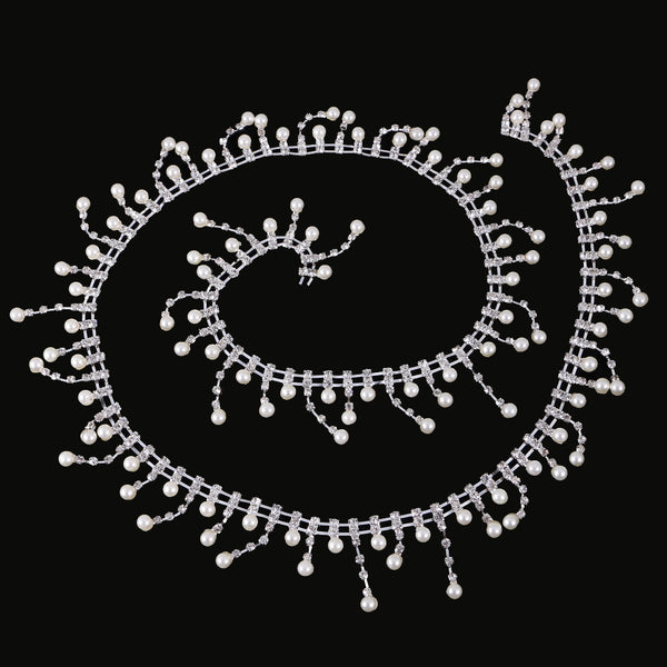 1 Yard Beaded Lace Trims Chain Ribbon for Wedding Dress Shoe Decoration Crafts