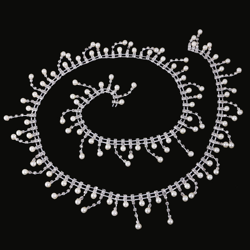 1 Yard Beaded Lace Trims Chain Ribbon for Wedding Dress Shoe Decoration Crafts