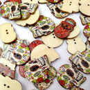 100Pieces Skull Pattern Wooden Buttons for Sewing and Crafts