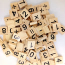 Pack of 100 Wooden Puzzles Numbers Tiles Black Letters Cube Blocks Embellishments for Crafts Kids Creative Game Toy