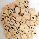 Pack of 100 Wooden Puzzles Numbers Tiles Black Letters Cube Blocks Embellishments for Crafts Kids Creative Game Toy
