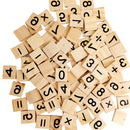 Pack of 100 Wooden Puzzles Numbers Tiles Black Letters Cube Blocks Embellishments for Crafts Kids Creative Game Toy
