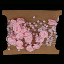 5 Meters Satin Flower Handmade Pearl Bead Chain Trim For Home Wedding Clothing Accessories DIY Decor Pink