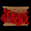 5Meters Satin Flower Handmade Artificial Pearl Bead Chain Trim Wedding Clothes Accessories Handbag DIY Red