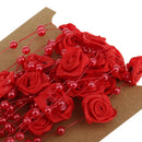 5Meters Satin Flower Handmade Artificial Pearl Bead Chain Trim Wedding Clothes Accessories Handbag DIY Red
