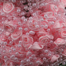 30 Meters Satin Flower Handmade Pearl Bead Chain Trim DIY Decor Pink