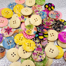 25 Pieces Wooden Round 4-holes Decorative Buttons for Scrapbooking Sewing Decoration 30mm