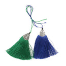 10 Pieces Multi-colors Silky Handmade Soft Fiber Tassels with Antique Silver Cap