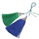 10 Pieces Multi-colors Silky Handmade Soft Fiber Tassels with Antique Silver Cap