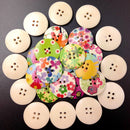 50 Pieces Assorted Printed Wooden Buttons for Sewing and Craft 25mm