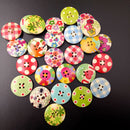 50 Pieces Assorted Printed Wooden Buttons for Sewing and Craft 25mm