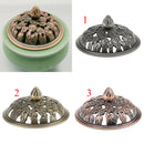 Home Furniture Decoration Accessory Antique Hollow Alloy Flower Design Charms Incense Burner Cover Censer Lid Black 4