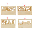 Wooden Hollow Greeting Card Wood Postcard Birthday Valentines Day Gift Cute Cat Theme