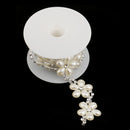 1yard Rhinestone Pearl Flower Beaded Ribbon Lace Trims for Crafts Decoration