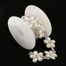 1yard Rhinestone Pearl Flower Beaded Ribbon Lace Trims for Crafts Decoration