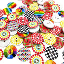 100 Pieces Assorted Striped 2 Holes Wooden Buttons for Sewing and Craft 20mm