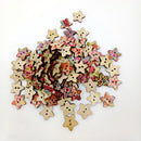 50 Pieces Floral Stars Shape Wooden Flatback Buttons for DIY Sewing Craft Decoration 17mm