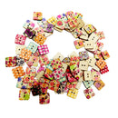 100 Pieces Floral Printed Square Shape Wooden Buttons for Sewing and Crafts