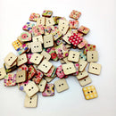 100 Pieces Floral Printed Square Shape Wooden Buttons for Sewing and Crafts