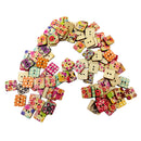 100 Pieces Floral Printed Square Shape Wooden Buttons for Sewing and Crafts
