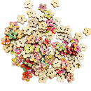 100 Pieces Floral Printed Flower Shape Wooden Buttons for Sewing and Crafts
