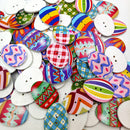 100Pieces Floral Printed Oval Egg Shape Wooden Buttons for Sewing and Crafts
