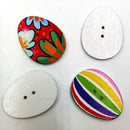 100Pieces Floral Printed Oval Egg Shape Wooden Buttons for Sewing and Crafts