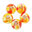 Pack of 5PCS Two-Tone Color Silver Foil Round Glass Loose Beads For Jewelry Necklace Bracelet DIY Making 12mm Yellow