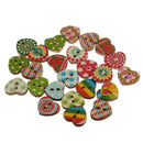 100 Pieces Heart Shaped Painted 2 Hole Wood Buttons 15mm for Sewing Scrapbooking