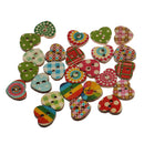100 Pieces Heart Shaped Painted 2 Hole Wood Buttons 15mm for Sewing Scrapbooking