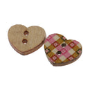 100 Pieces Heart Shaped Painted 2 Hole Wood Buttons 15mm for Sewing Scrapbooking