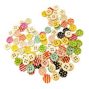 100Pieces Mixed Striped Dots Wooden Round Shape 2 Holes Buttons for Sewing Crafting Scrapbooking DIY 15mm