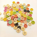 100Pieces Mixed Striped Dots Wooden Round Shape 2 Holes Buttons for Sewing Crafting Scrapbooking DIY 15mm