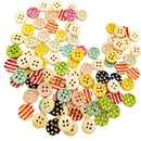 100Pieces Mixed Striped Dots Wooden Round Shape 2 Holes Buttons for Sewing Crafting Scrapbooking DIY 15mm