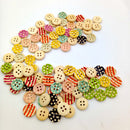 100Pieces Mixed Striped Dots Wooden Round Shape 2 Holes Buttons for Sewing Crafting Scrapbooking DIY 15mm