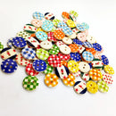 100Pieces Wooden Round Check Pattern 2 Holes Buttons for Sewing Crafts 15mm