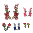2 Pieces Red Flower Embroidered Lace Fabric Applique Decorated Sew Iron on Patches