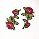 2 Pieces Red Flower Embroidered Lace Fabric Applique Decorated Sew Iron on Patches