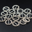 16 Pieces Round Shape Rhinestone Ribbon Buckles Sliders for Wedding Invitation Party Favor Silver 14mm