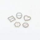 16 Pieces Round Shape Rhinestone Ribbon Buckles Sliders for Wedding Invitation Party Favor Silver 14mm