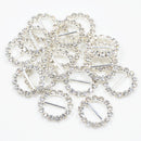 16 Pieces Round Shape Rhinestone Ribbon Buckles Sliders for Wedding Invitation Party Favor Silver 14mm