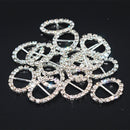 16 Pieces Oval Shape Rhinestone Ribbon Buckles Sliders for Wedding Invitation Party Favor Silver 10x20mm