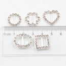 16 Pieces Oval Shape Rhinestone Ribbon Buckles Sliders for Wedding Invitation Party Favor Silver 10x20mm