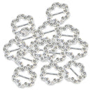 16 Pieces Flower Shape Rhinestone Ribbon Buckles Sliders for Wedding Invitation Party Favor Silver 17mm