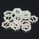 16 Pieces Flower Shape Rhinestone Ribbon Buckles Sliders for Wedding Invitation Party Favor Silver 17mm