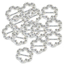 16 Pieces Flower Shape Rhinestone Ribbon Buckles Sliders for Wedding Invitation Party Favor Silver 17mm