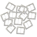 16 Pieces Square Shape Rhinestone Ribbon Buckles Sliders for Wedding Invitation Party Favor Silver 15mm
