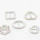 16 Pieces Square Shape Rhinestone Ribbon Buckles Sliders for Wedding Invitation Party Favor Silver 15mm