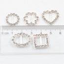 16 Pieces Square Shape Rhinestone Ribbon Buckles Sliders for Wedding Invitation Party Favor Silver 15mm