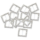 16 Pieces Square Shape Rhinestone Ribbon Buckles Sliders for Wedding Invitation Party Favor Silver 15mm